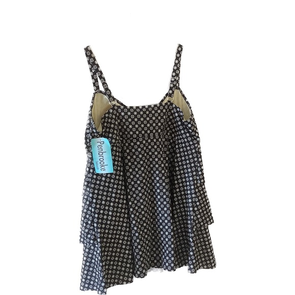 Penbrooke swim suit triple tier one piece bathing suit black white 24W NWT - Picture 2 of 5